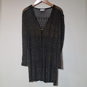 Vintage Black Gold Metallic Long Sleeve Crochet Cardigan Sz. 9-10 (MEASURMENTS)